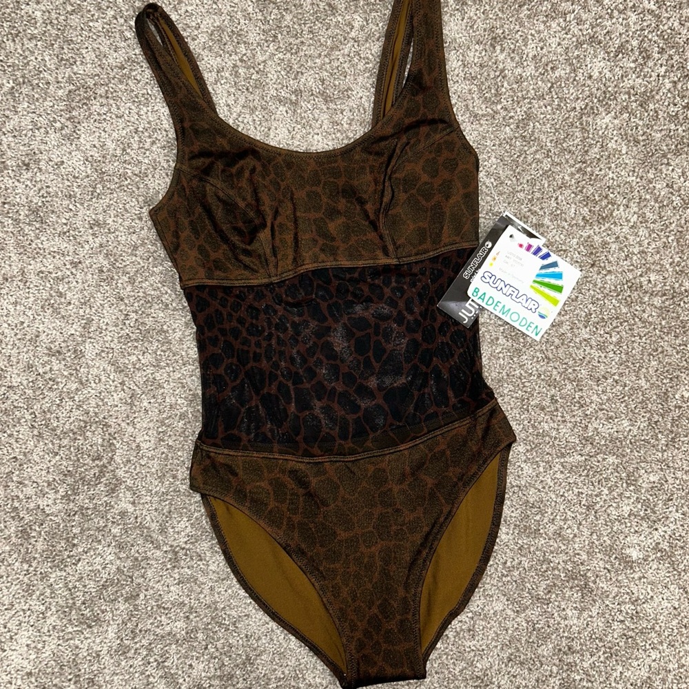 Vintage Sunflair by Jutta Friedman one piece swimsuit NWT cheetah leopard print